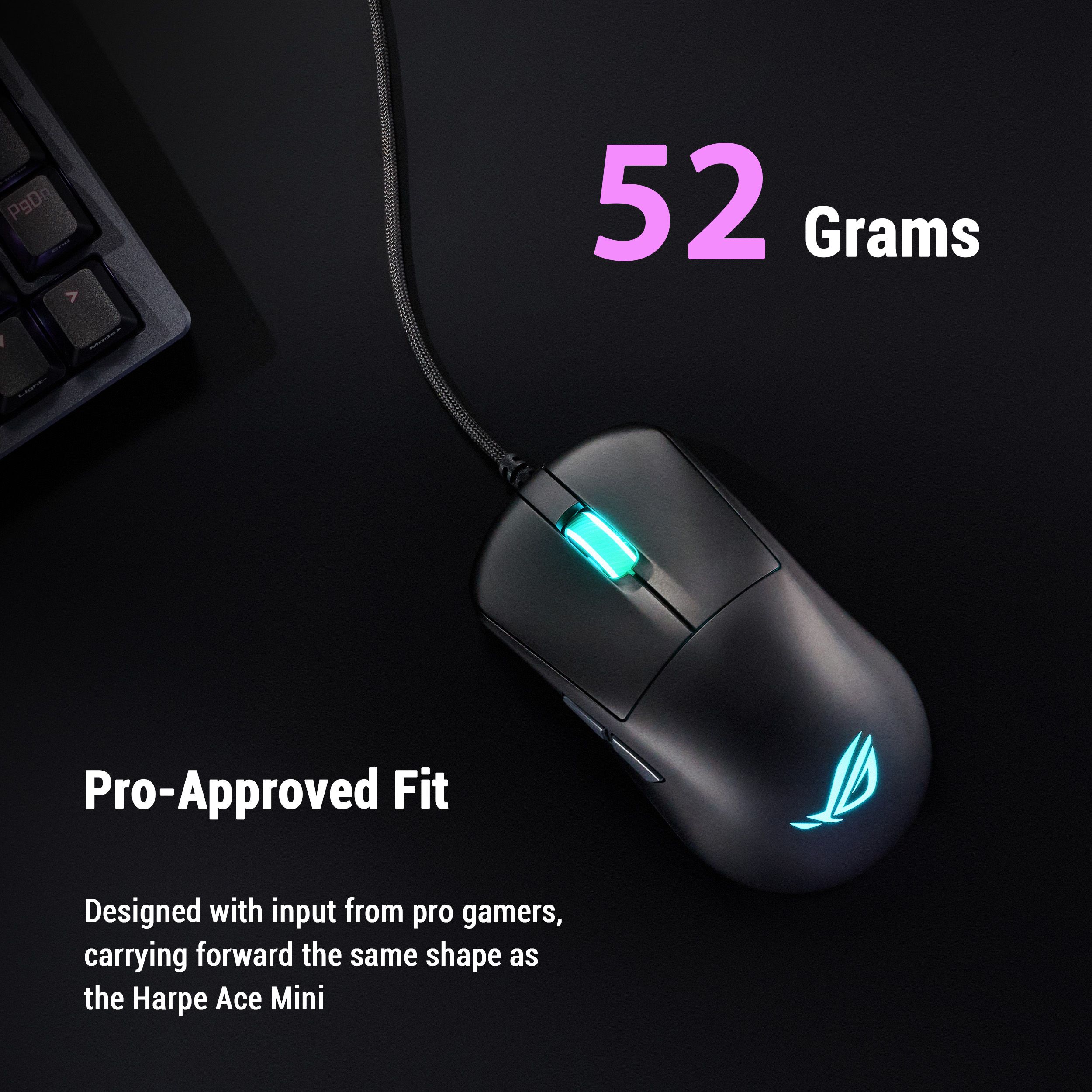ASUS ROG Harpe Mini Core Wired Gaming Mouse (P524) 52-gram with pro-approved symmetrical shape and 12,000dpi optical sensor, ROG Micro Switch II 13 155e4076466e16e174ae270c72e46196