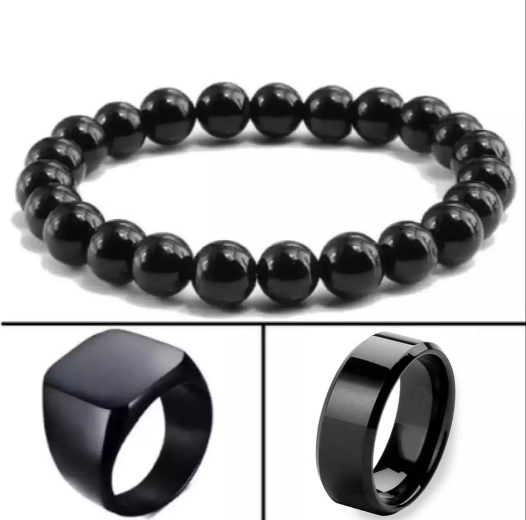 Black Combo Deal 3 In 1 Big Bracelet 1 Ring & 1 Black Chala For Men