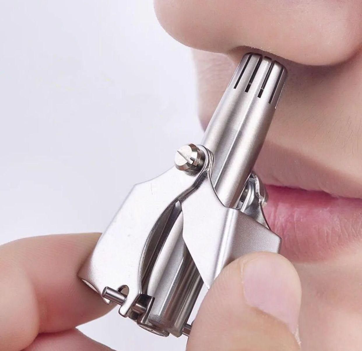 Manual Nose & Ear Hair Trimmer Stainless Steel – Safe Rotating Push Hair Remover, Washable Grooming Tool for Men Face Care