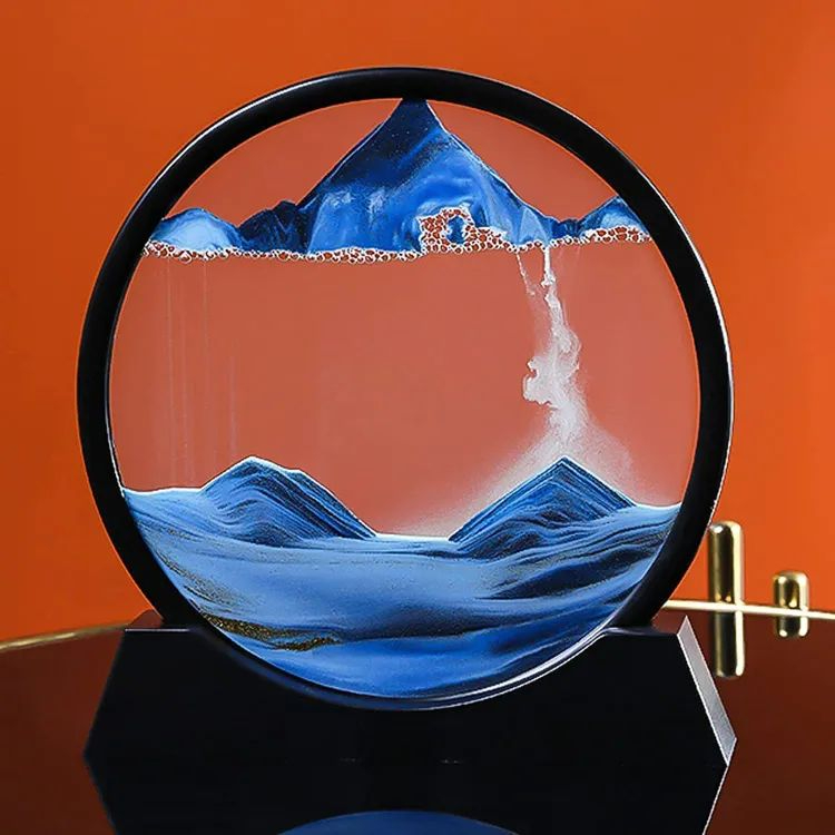 3D Moving Sand Art Picture, Sand Desk Lamp, Flowing Sand Painting Dynamic Night Light, Showpiece - Home Decoration Creative Landscape Liquid Motion Living Room Bedroom Aesthetic Table Lamp, Hourglass Desktop Decor for Home Office Sandscape Display – 7inch