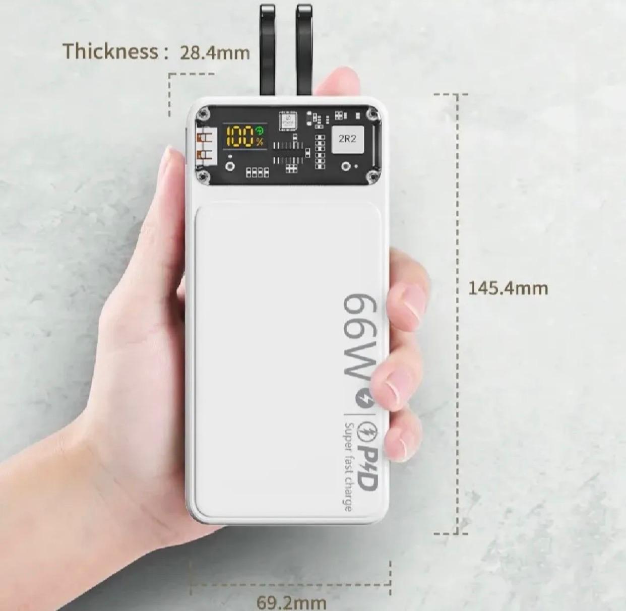 20000 MAH 66W FAST CHARGING TRANSPARENT POWER BANK-POWER BANK FOR ANDROID -Fast charging power bank-Transparent power bank-Portable 66W power bank-Mini fast charging power bank-Large capacity power bank-Power bank-Led Crystal display power bank.
