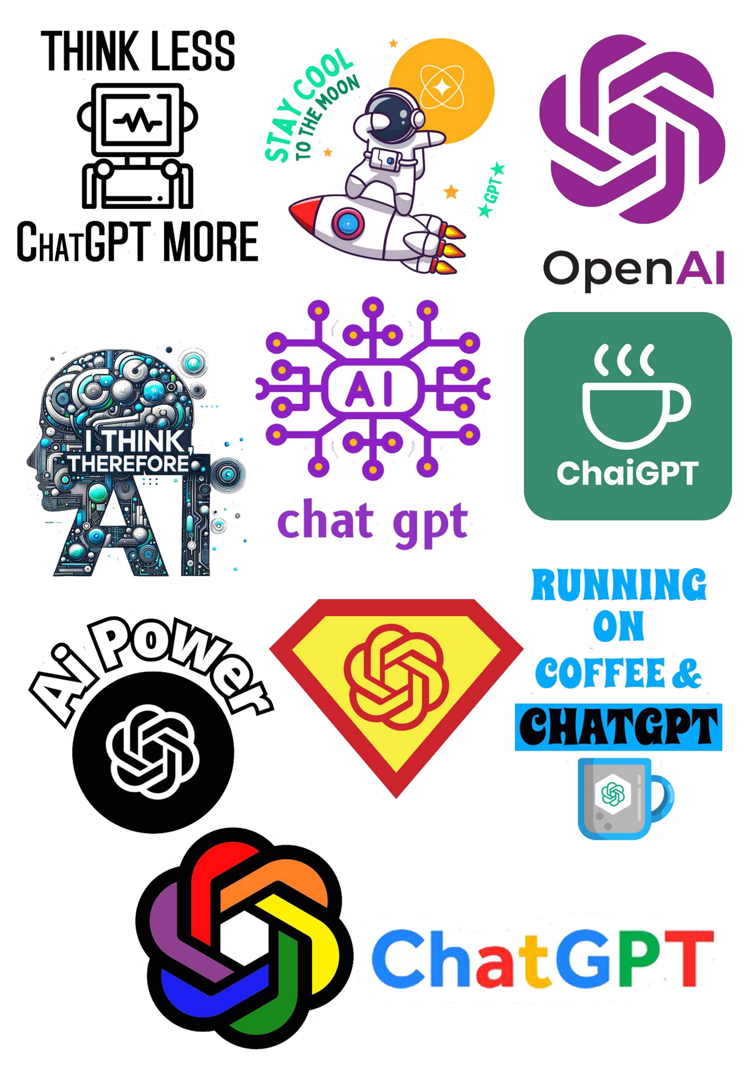 Chat GPT and artificial intelligence stickers for laptop, mobile back, notebook, water bottles, etc elegant and marvelous stickers,make your stuff more attractive and colourful , Pack of 11, 3 x 2 inch stickers price in Pakistan