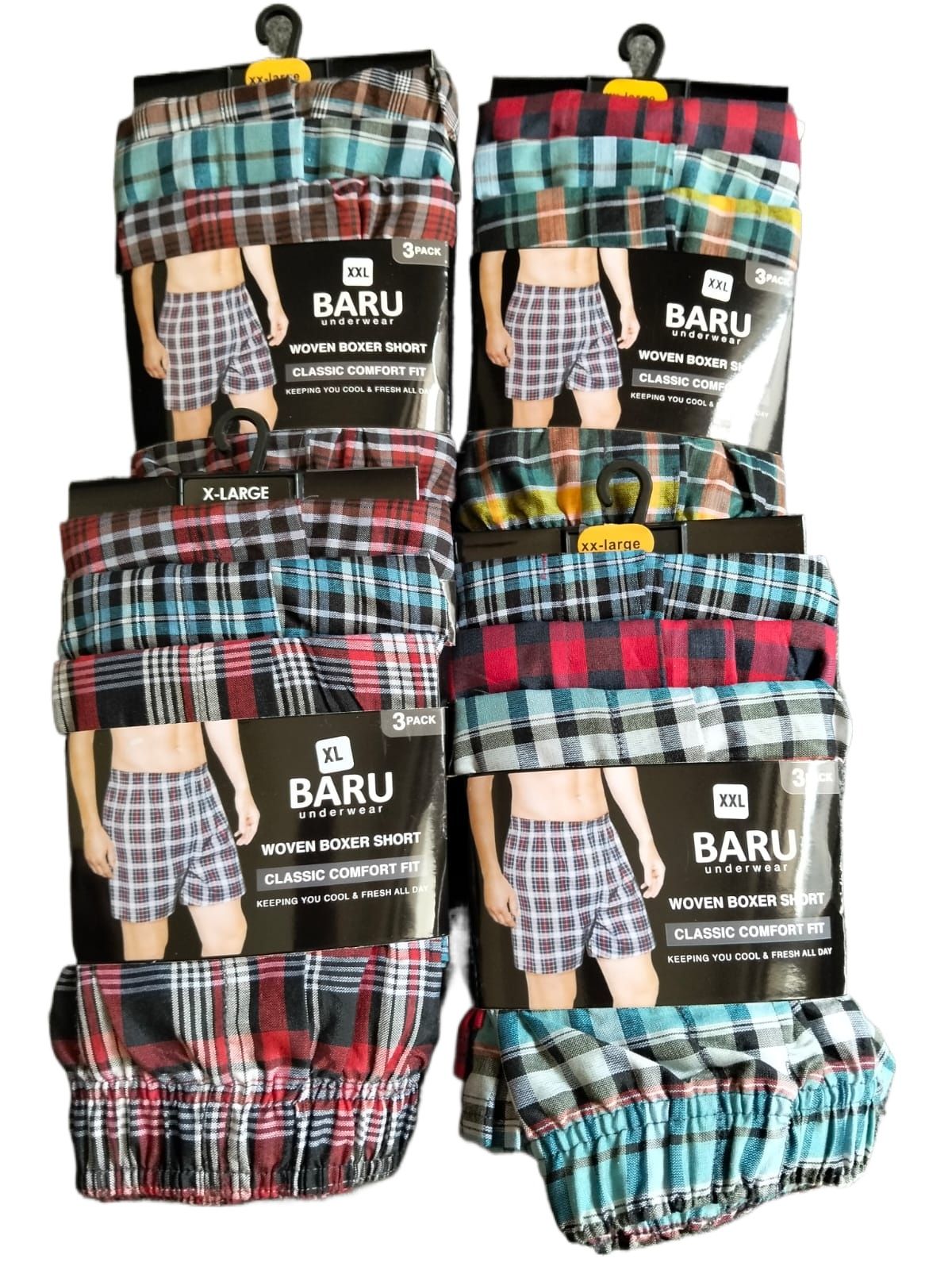 Mens Cotton Checkered Boxers Shorts Woven 3 Pack Soft Breathable Underwear M-2XL