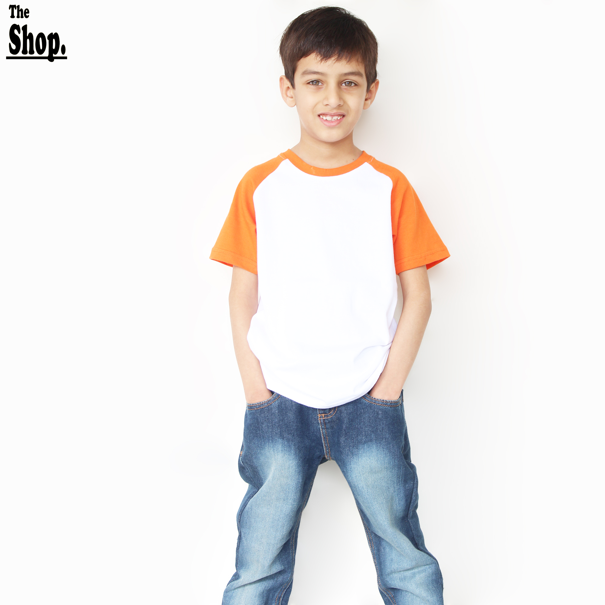 The Shop - Contrast Orange Sleeves Raglan TShirt For Boys & Girls, 1 Years To 14 Years - RS-OW1