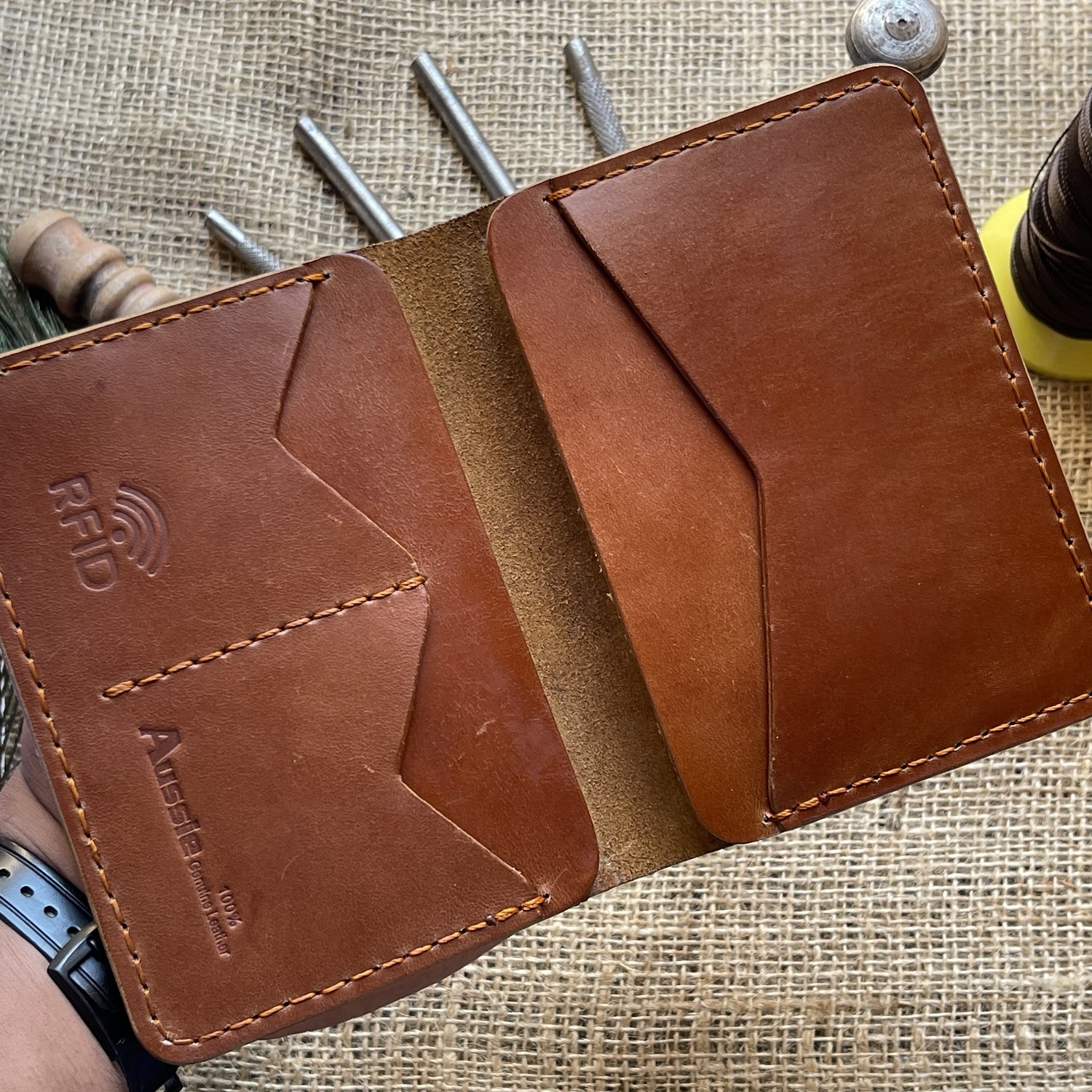 Luxury Handmade Genuine Leather Pass Cover Brown RFID