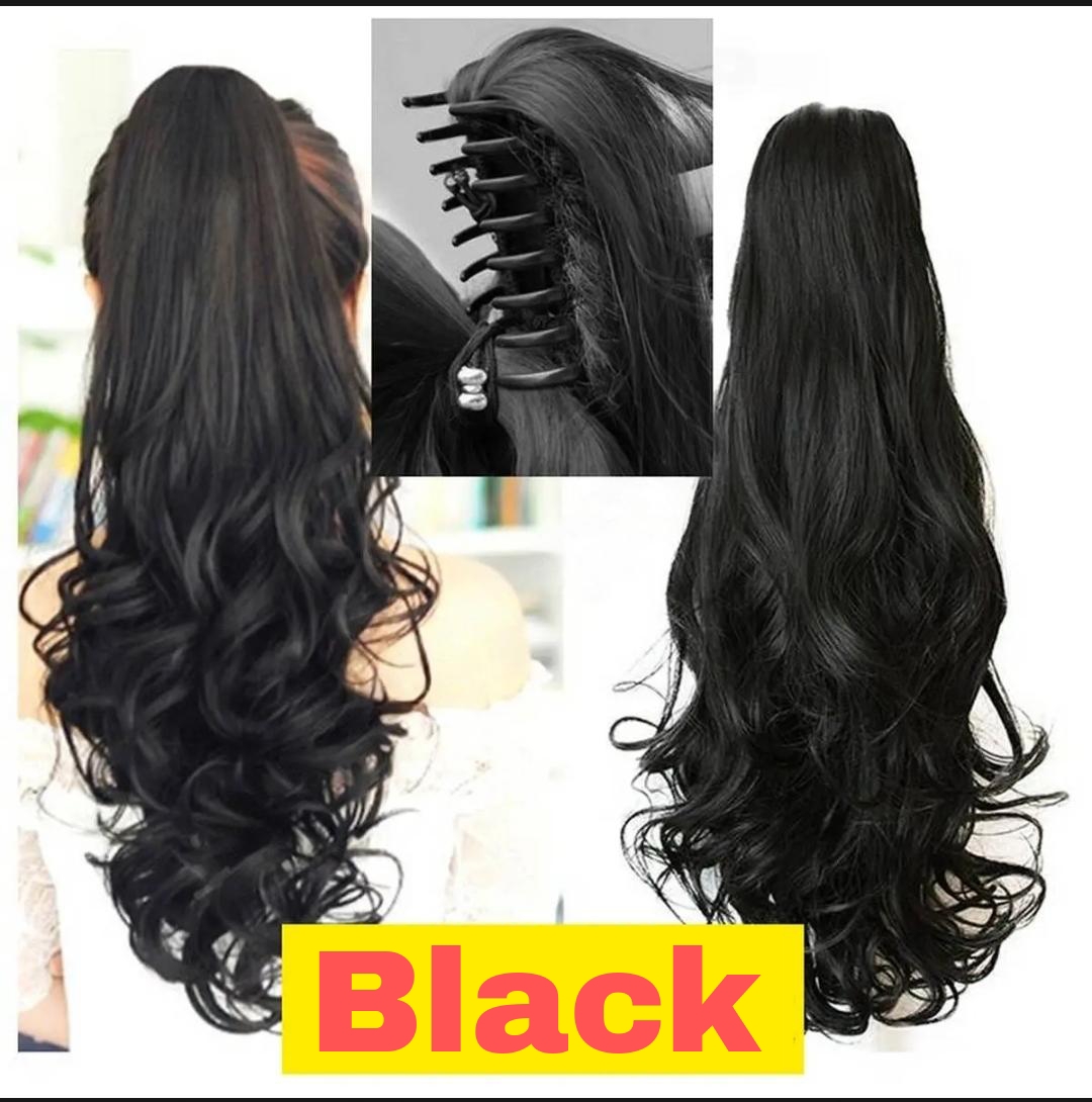 Long Hair Claw Clip Ponytail for Women Clip On Extension - black Color