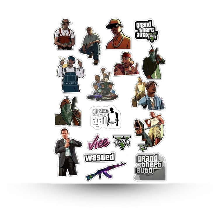 GTA aesthetic Mini Sticker Sheet | Journal Aesthetic Stickers - Uncut and A6 Sized (10x15cm) Art for Laptops, Journals, and More - Express Yourself Creatively for Girls and Boys