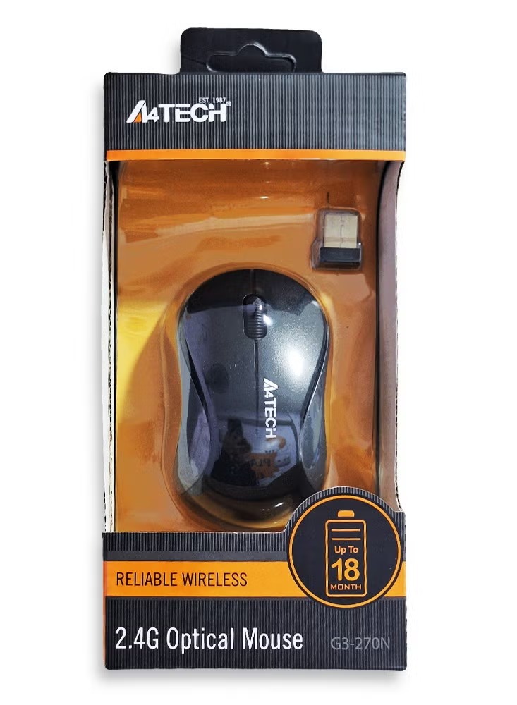 A4 Tech Mini Wireless Mouse for laptops G3-270 , 2.4GHz V-Track Mouse 1200 DPI , distance up to 10-15m , battery changes with energy-efficient engineering , optical