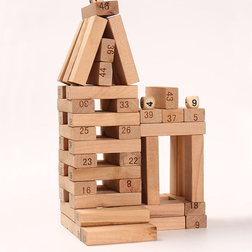 Wooden Stacking Building Block Game for Kids | 48 / 51 / 54 Pcs Colorful Tower Puzzle Set
