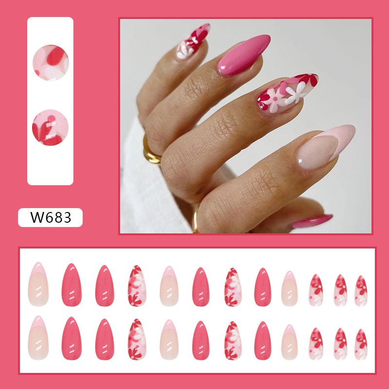 Menggh (with glue) 24pcs fake nails Almond artificial nails【W681W720