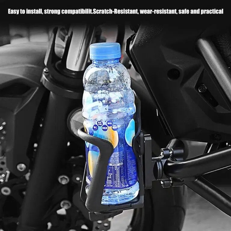 AKE - Universal 360° Rotatable Motorcycle Cup Holder  Anti-Shake Water Bottle Mount for Handlebars & Crash Bars  Durable Nylon Mount for MTB, Touring & Commuter Bikes