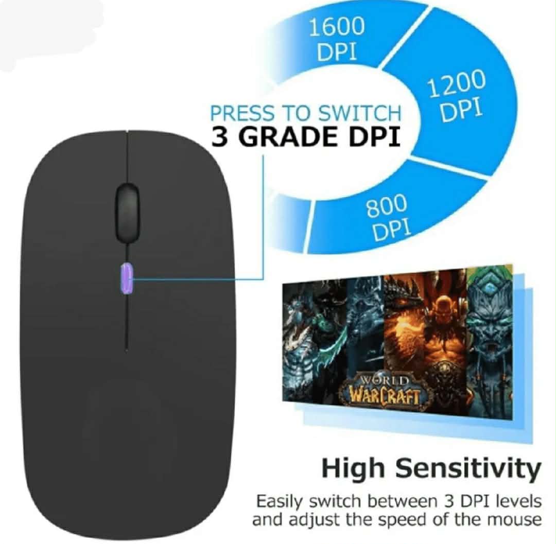 HP W10 Wireless Rechargeable Mouse Dual Mode | Bluetooth & 2.4GHz | Silent Click Adjustable DPI | Slim Ergonomic Optical Gaming & Office Mouse for PC Laptop Computer