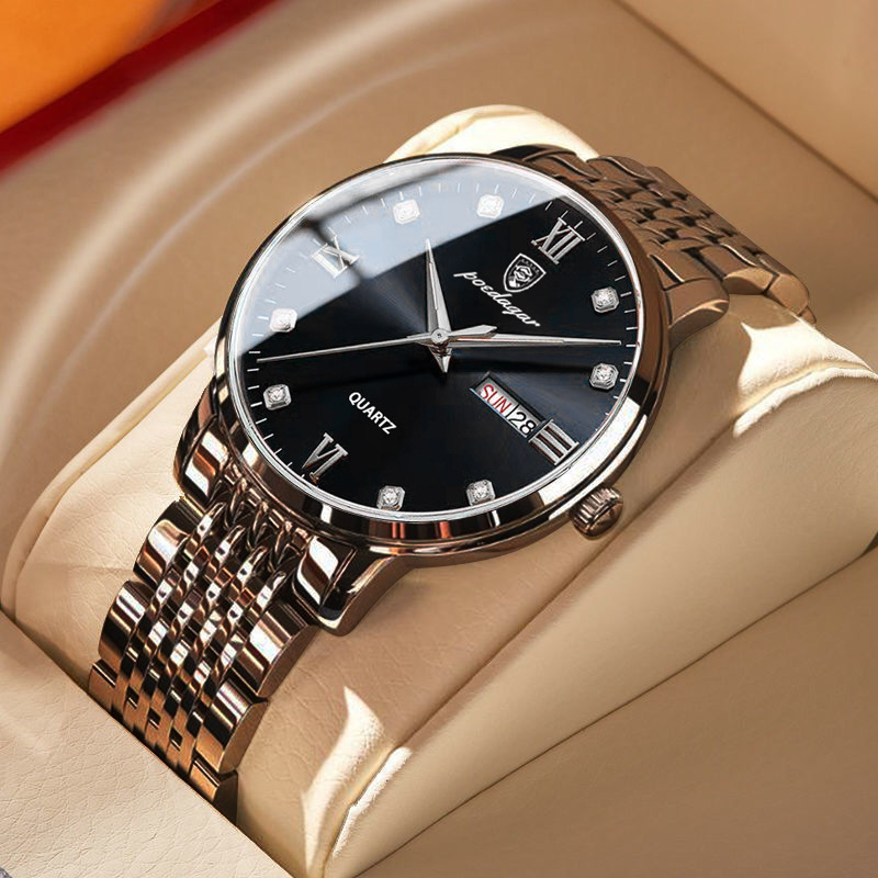 Luxury Stainless Steel Quartz Watch for Men Luminescent Hands and