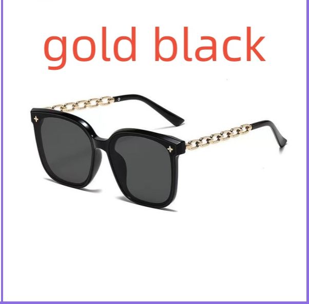 Korean Fashion UV Resistant Large Frame Gold Metal Sunglasses for Women Advanced Accessories Ins