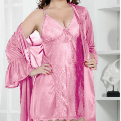Pink Silk Bridal Nighty 2pcs Set