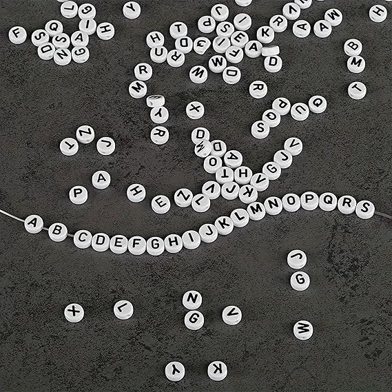 100 Pieces | Mixed Alphabet Beads | Round White | 7mm | Perfect for DIY Jewelry Making, Crafts & Accessories