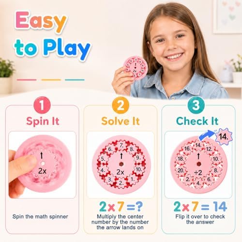 9 Pcs Math Fidget Spinner Set for Kids | Multiplication & Division Educational Toy