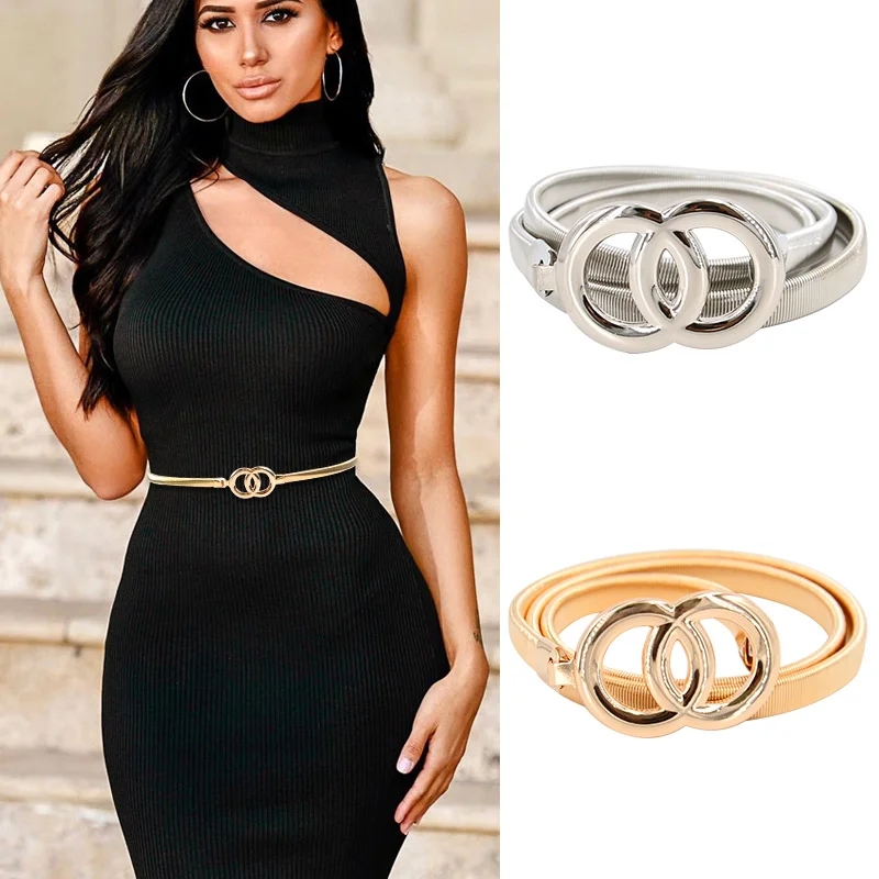 2022 New Leaf Shape Belts For Girl Women's Belt Gold Silver Leaf Elastic  Metal Stretch High Waist Band Dress Cummerbund Wedding