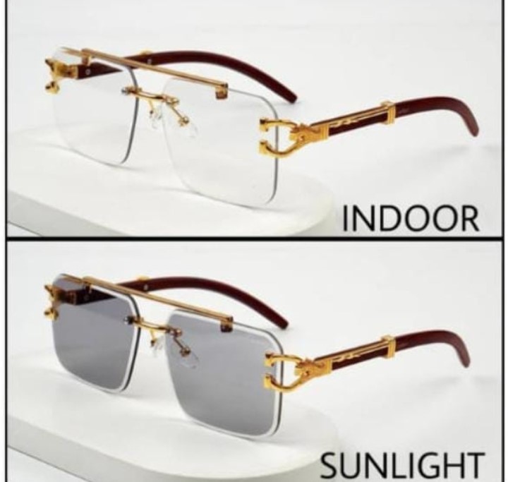 Cheeta MAgical Sunglasses Indoor White Outdoor In sunlight Black Uv protection Glasses Photochromic Rimless Sunglasses for Men & Women | Auto Color Changing UV Protection Glasses | Luxury Gold Frame Eyewear solar cheeta sunglasses solar glasses