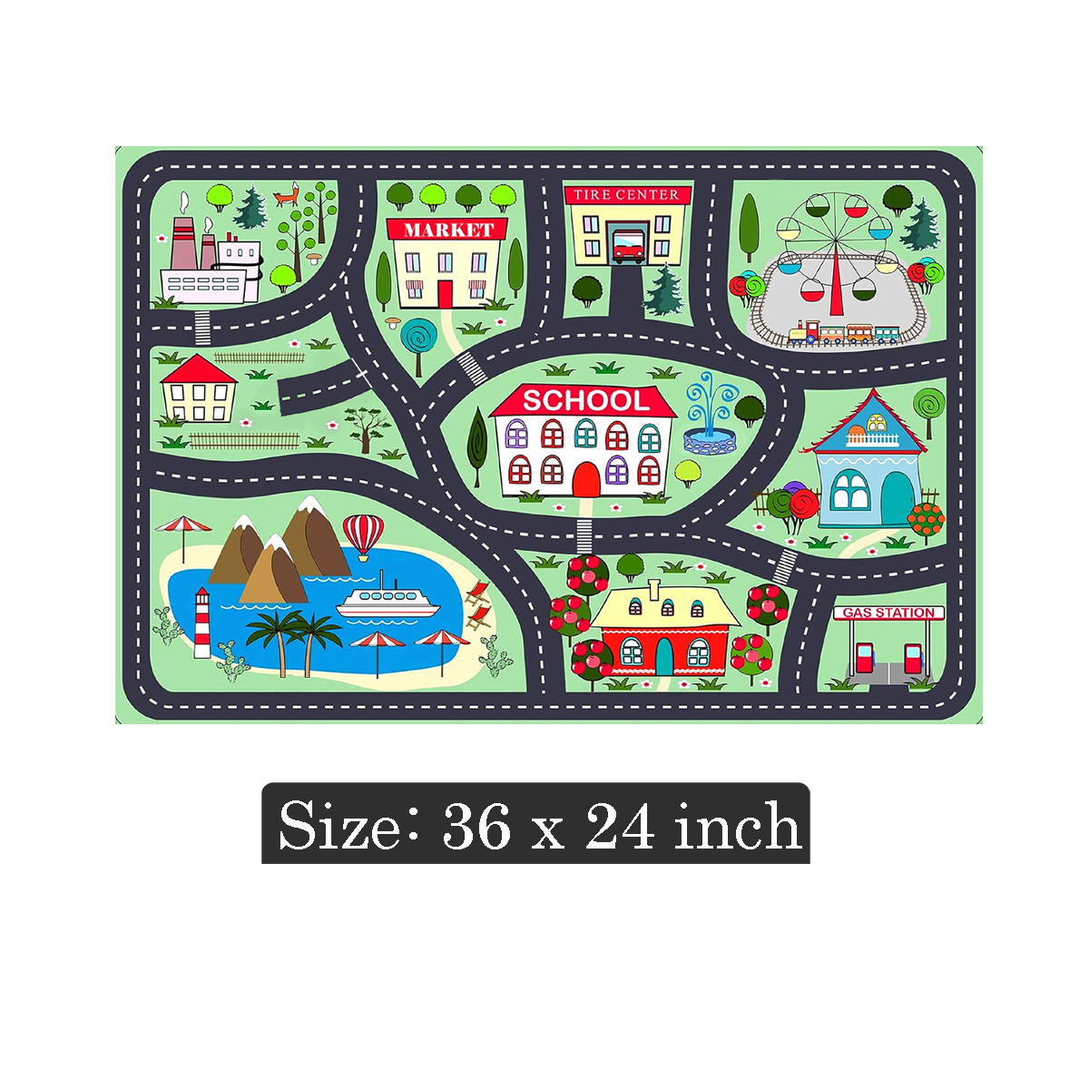Waterproof Children Activity Learning and Playing Educational - City Map Vehicle Road Track Floor Playmat With Metal Cars Toys Set | Size 36 x 24 Inch Panaflex Sheet Flex Mat for Kids Boys & Girls Cartoon Car Town Toy Play Mat