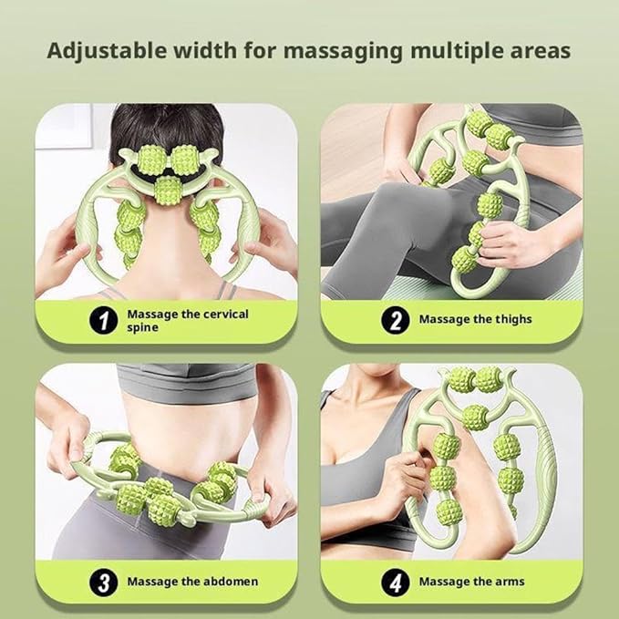 U Shape Trigger Point Massage Roller Arm Leg Neck Muscle Tissue Fitness Gym Yoga Pilates Sports 9 Wheels