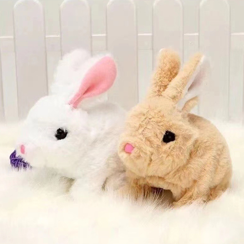 Electric Plush White Walking Rabbit Stuffed Bunny Interactive Soft Running Animal Shake Ears Bunny collectible Toy Mumble Walking & Sound Baby Educational Simulation Kids Cute jumping Toy for Fun Playtime Perfect Gift