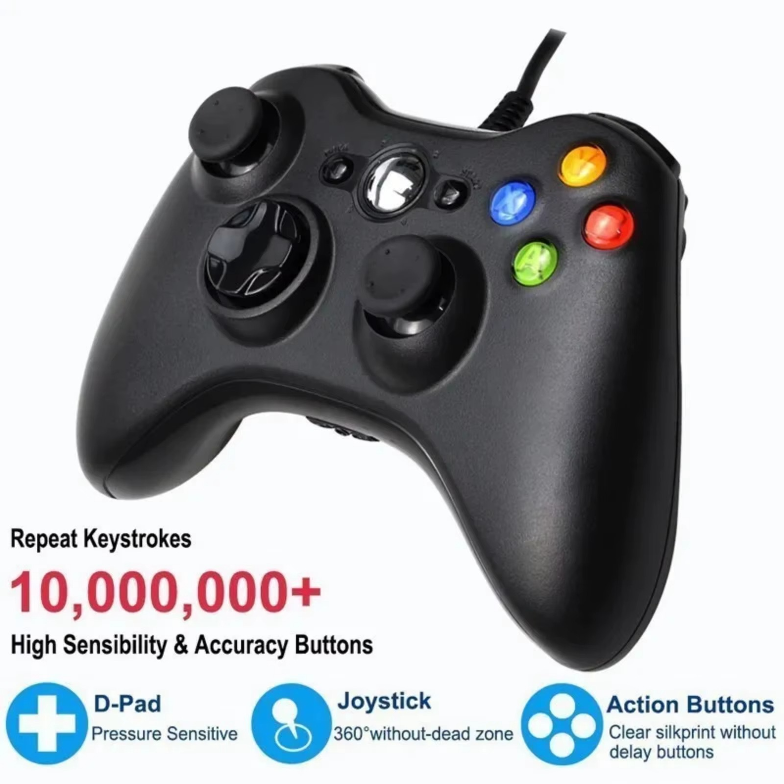 xbox 360 wired controller ( pc and laptop supported in all windows ) usb wired joystick for xbox 360 and windows dual vibration ( Brand new box pack )