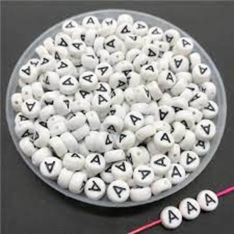 Pack of 25 / 50 / 100 Pieces | Round White Alphabet Beads (Letter A Only) | 7mm | Perfect for Jewelry Making, Crafts & DIY Projects
