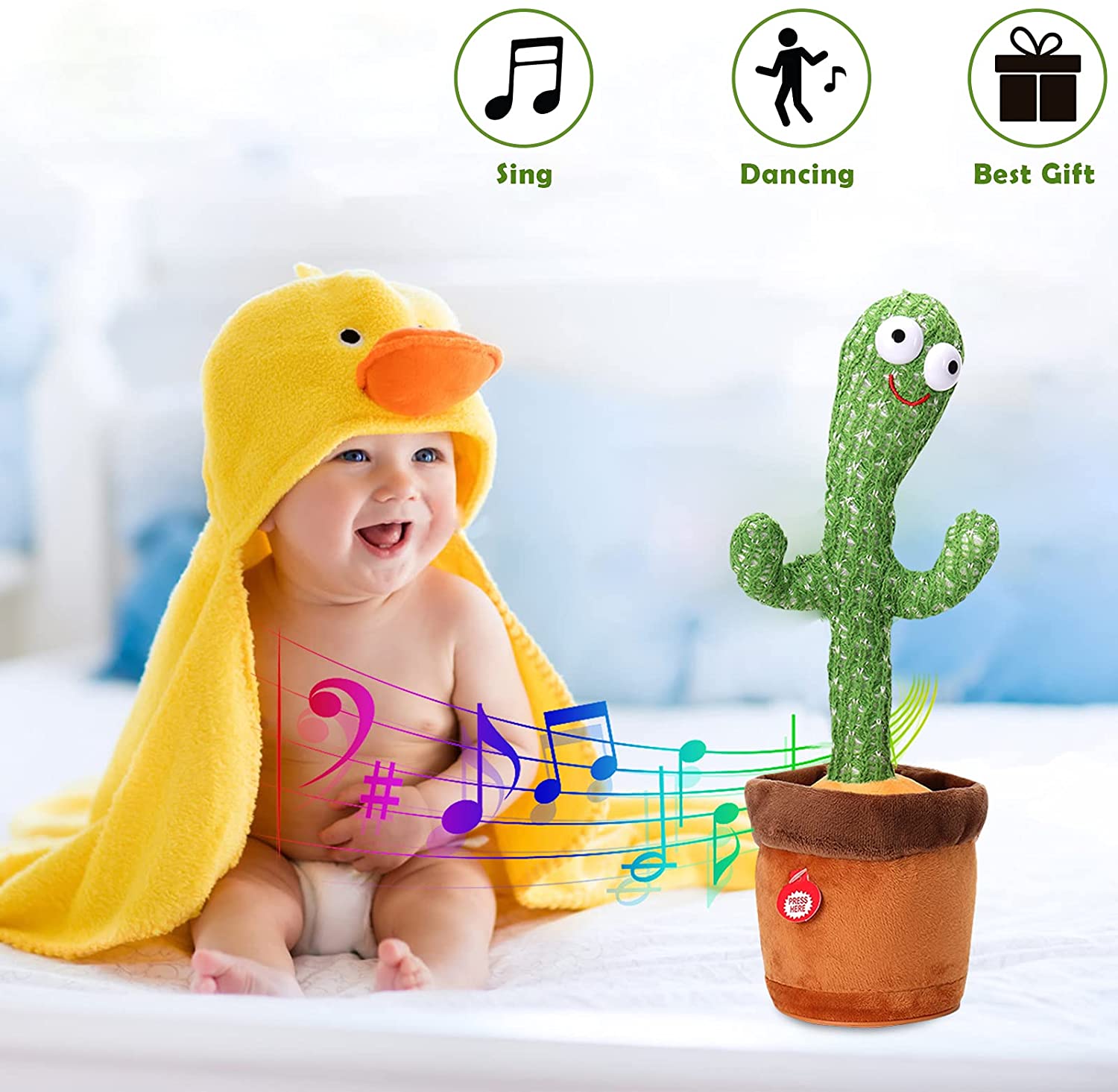 Dancing Cactus Talking Toy, Wriggle Singing Cactus Repeats What You Say, Soft Plush Talking Toy Electric Speaking Cactus Baby Toys Funny Creative Kids Toy Home Decorative and Children Playing