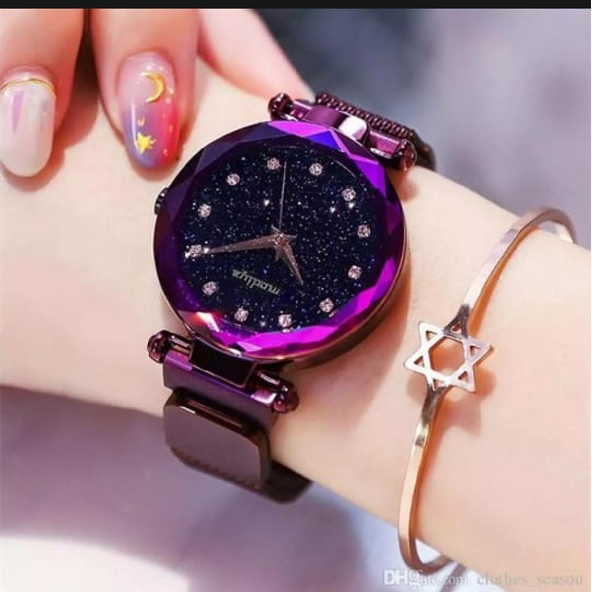 Girls Quartz Watch Magnetic Buckle Ladies Wristwatch Women Fashion Starry Sky Magnetic Mesh Steel Strap Chain Girl Clock Waches