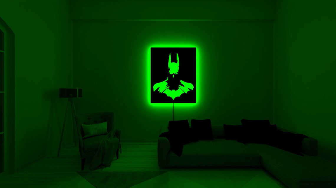Modern LED Batman Silhouette Wall Light - Multi-Color Decorative Light for Gaming Rooms and Kids' Bedrooms
