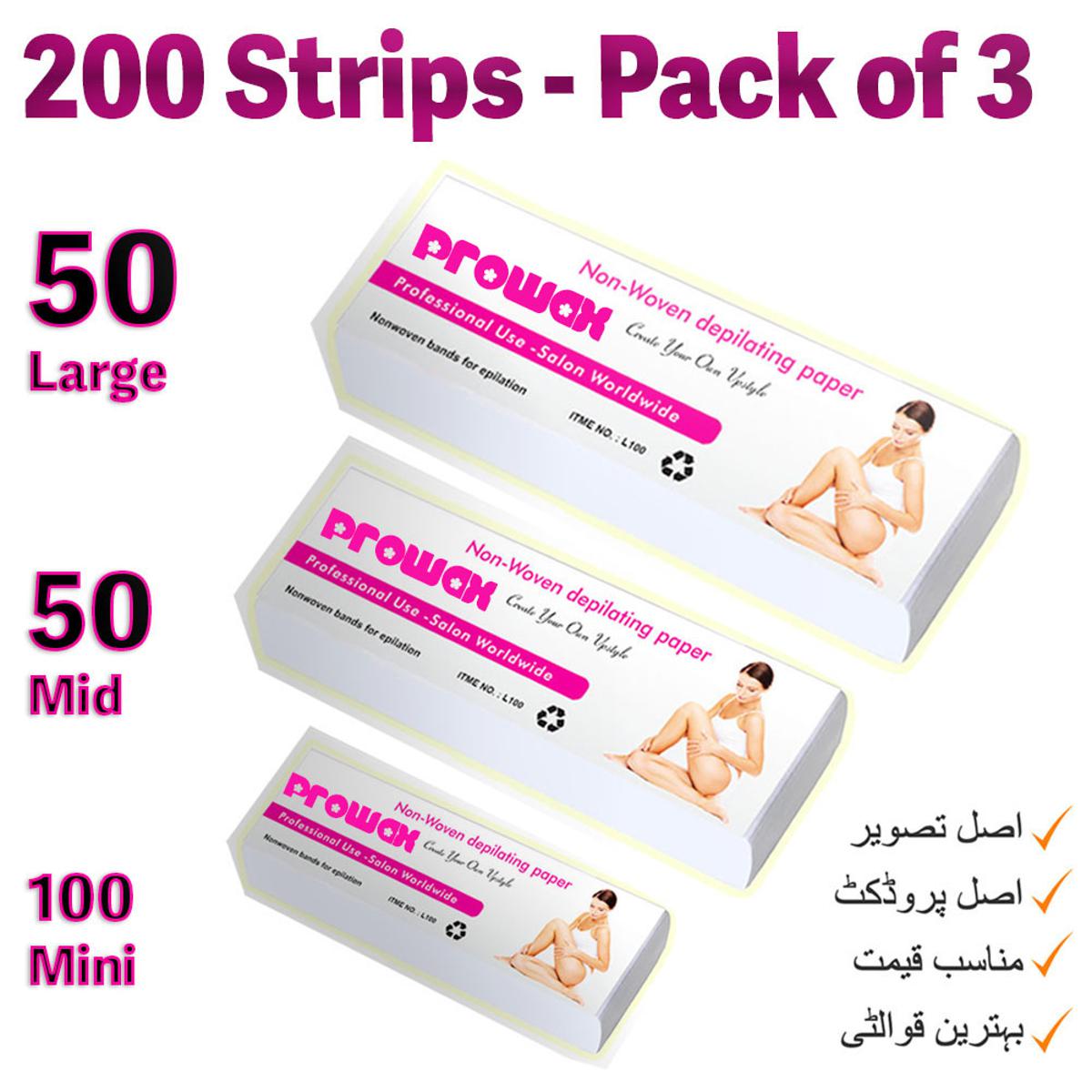 Non Woven Body and Facial Wax Strips Multi Size Pack 200 Epilating
