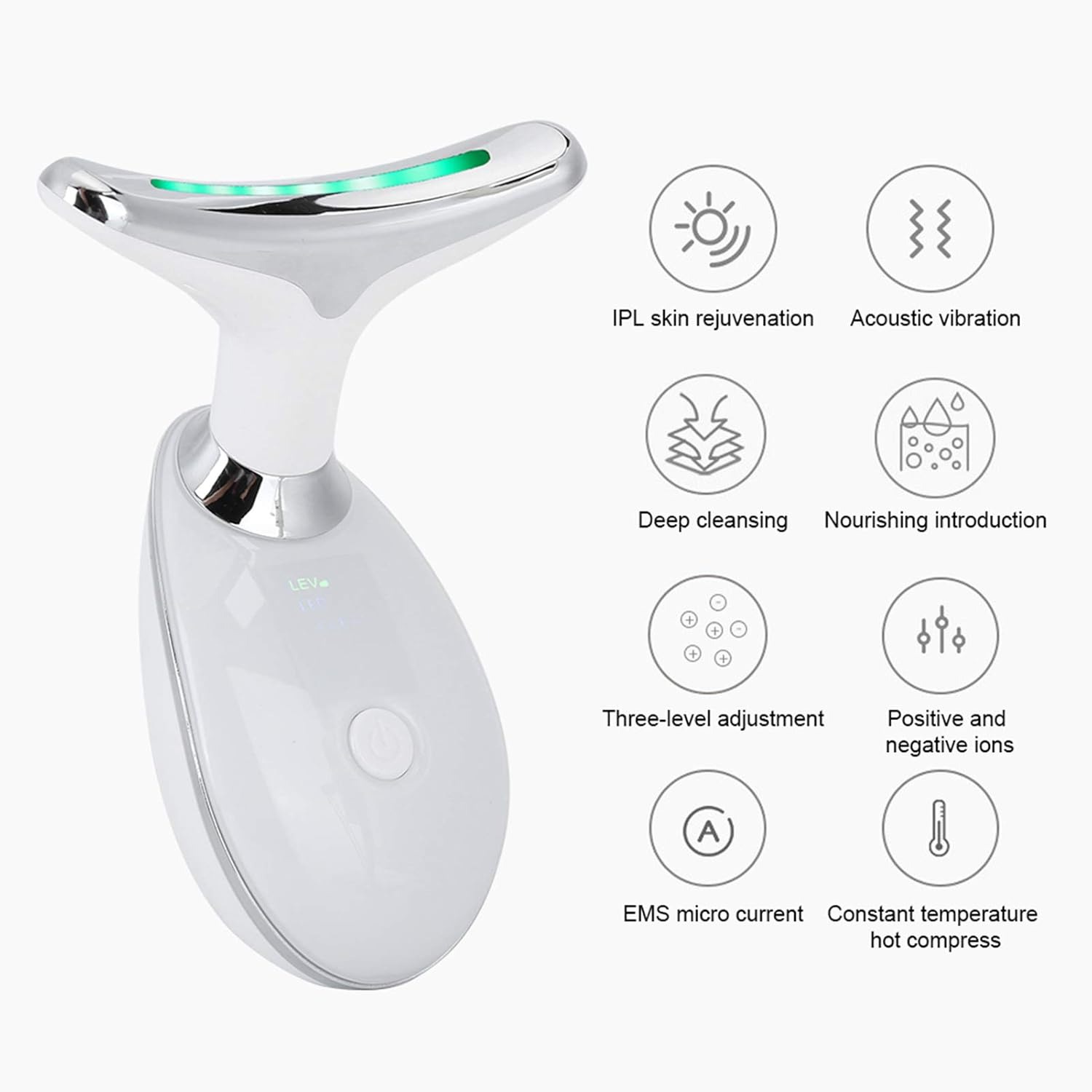 Electric Face Neck Lifting Massager with Vibration and LED Beauty Therapy for Skin Tightening Wrinkle Reduction Double Chin Care and Anti Aging Facial Massage