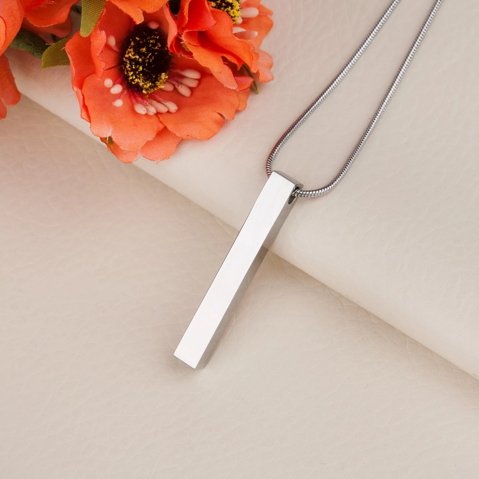 AntDear Vertical Bar Necklace for Men Women, Stainless Steel Rectangle Bar Pendant for Boys Men's Necklace Jewelry 24 Inches Snake Chain, 22" Snake Chain, Stainless Steel, stainless steel