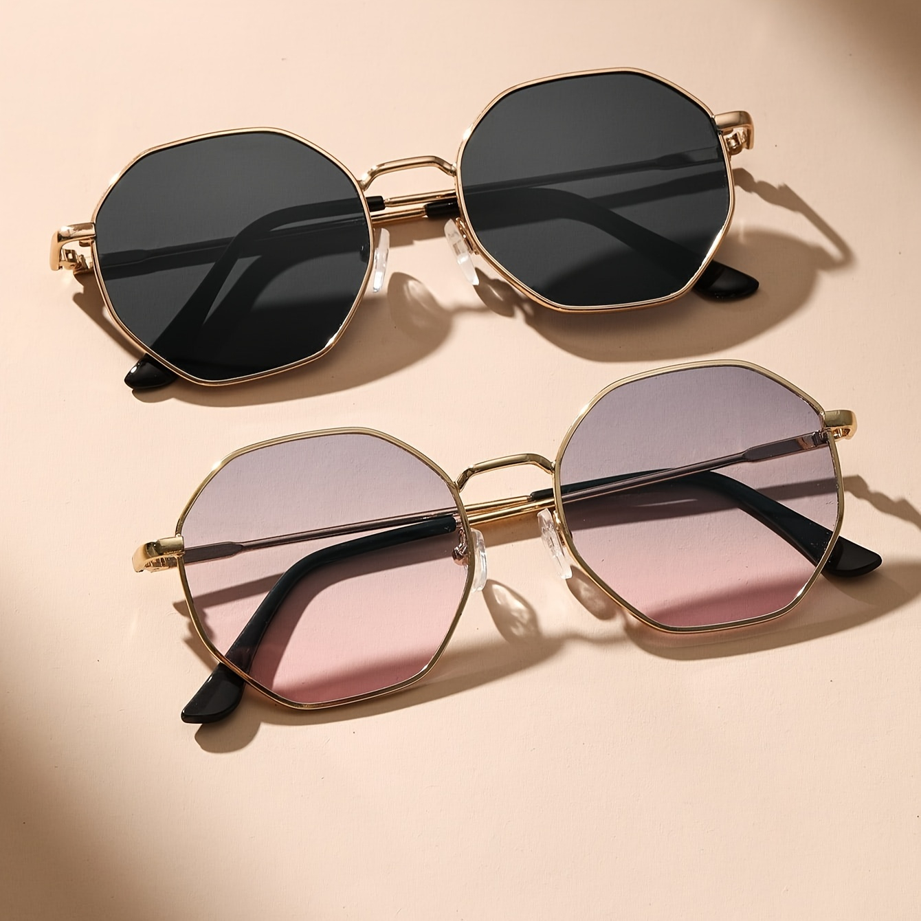 Bf2f.pk New Trendy Stylish Fashionable Metal Frame Hexagonal Sunglasses For Women Men - Retro Geometric Gradient Lens UV Protection Sun Glasses For Girls Men Boys - Metal Frame Octagon Sunglasses For Men Boys