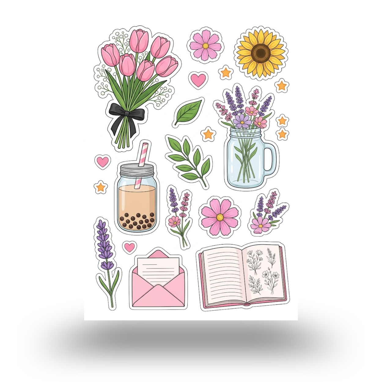 Floral Flowers Aesthetic Sticker Sheet | Journal Aesthetic Stickers - Uncut and A6 Sized (10x15cm) Art for Laptops, Journals, and More - Express Yourself Creatively for Girls and Boys