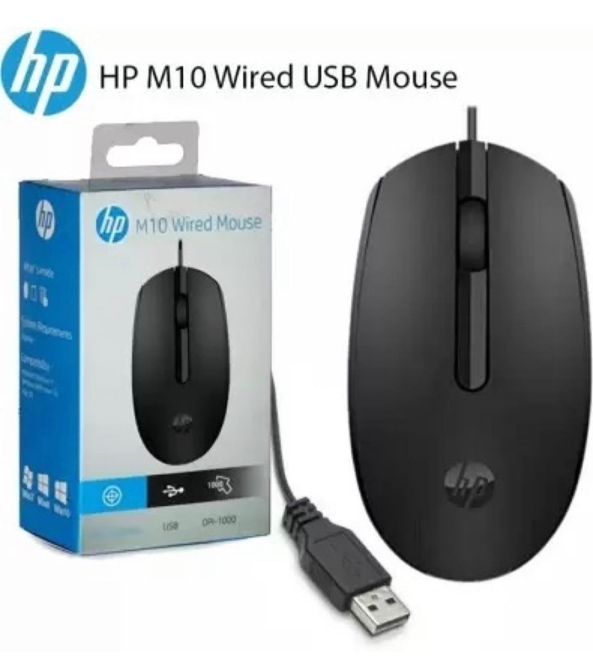 HP M10 Wired Optical Mouse – USB, High Precision, Ergonomic Design – Plug & Play – Black
