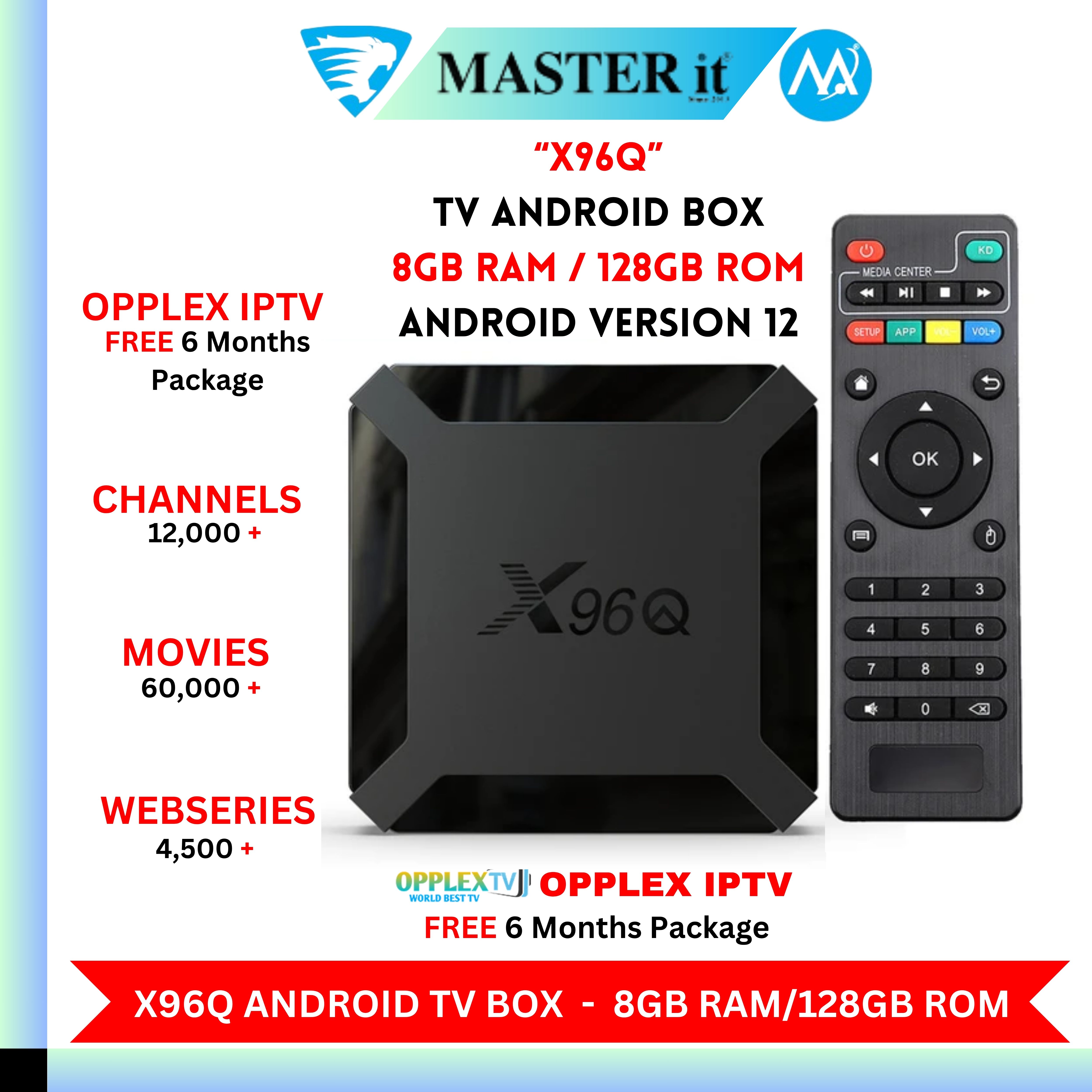 Android TV Box - X96Q 8GB RAM / 128GB ROM - Smart TV Box - Android 12 With 4K Resolution Free Opplex IPTV Package For 6 Months Including 12,000+ Channels , 60,000+ Movies , 4,500+ Webseries - Android TV Box