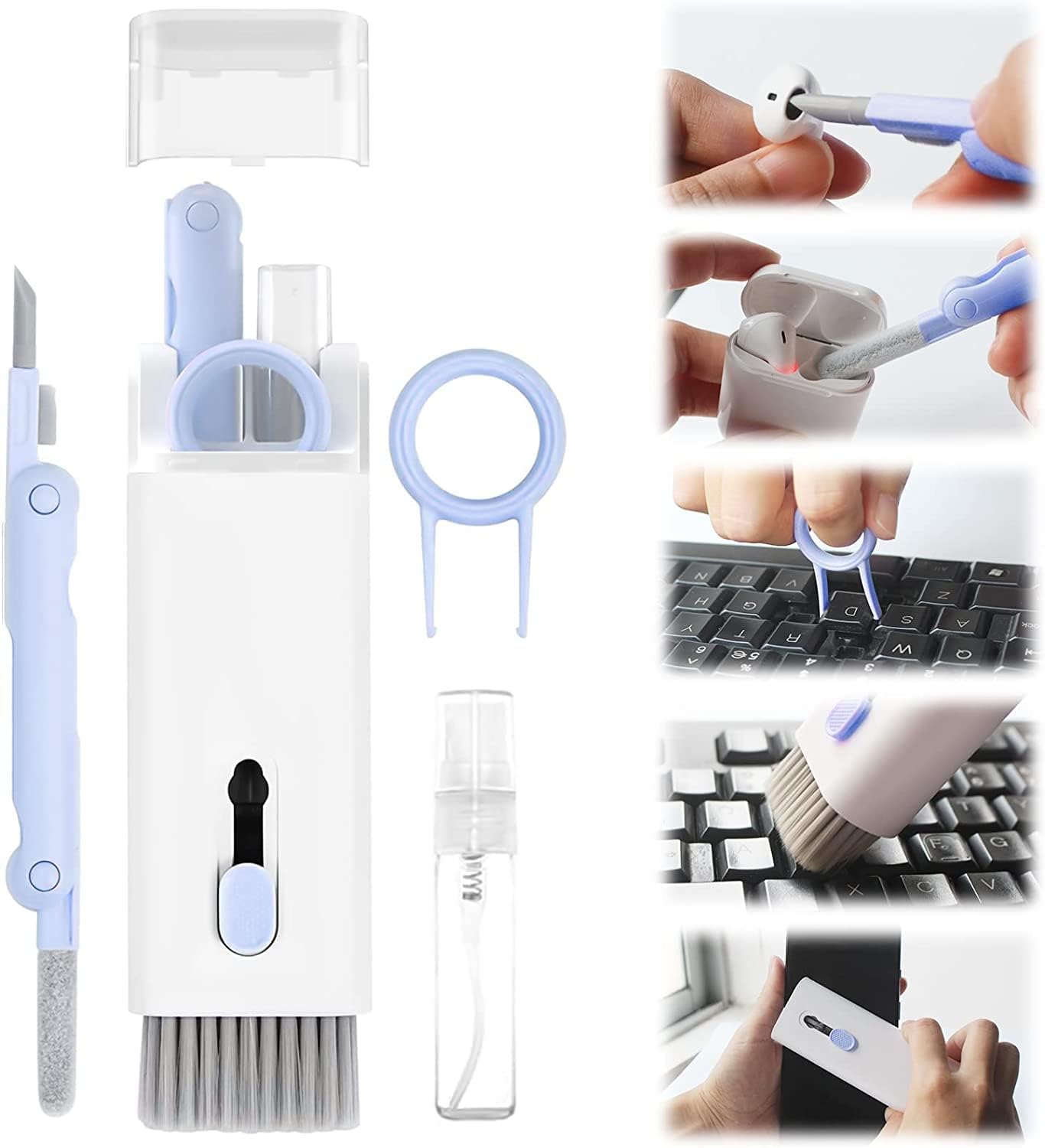 7-in-1 Computer Keyboard Cleaning Brush Kit| Portable 7 in 1 Electronics Keycap Puller Kit| Multifunctional Computer Gap Cleaning Tool Set for Laptop| PC Monitor| Earbuds| IPad Cell Phone| Bluetooth Earphones| Office Gadgets Cleaner Airpods Tablet Macbook
