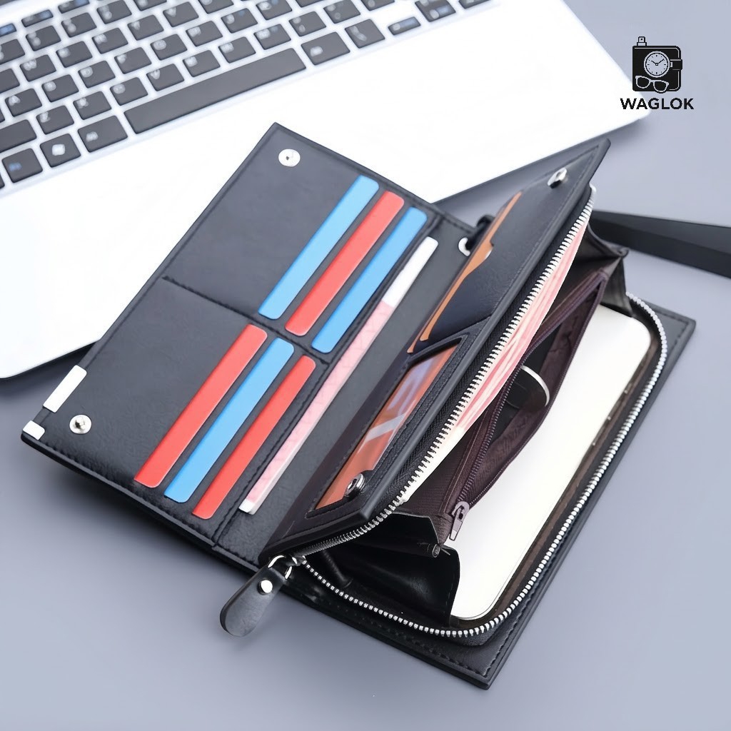 PU Leather Balebaily Long Wallet – Card Slots, Zippered Phone Compartment, ID Window, and Dual Ticket Pockets