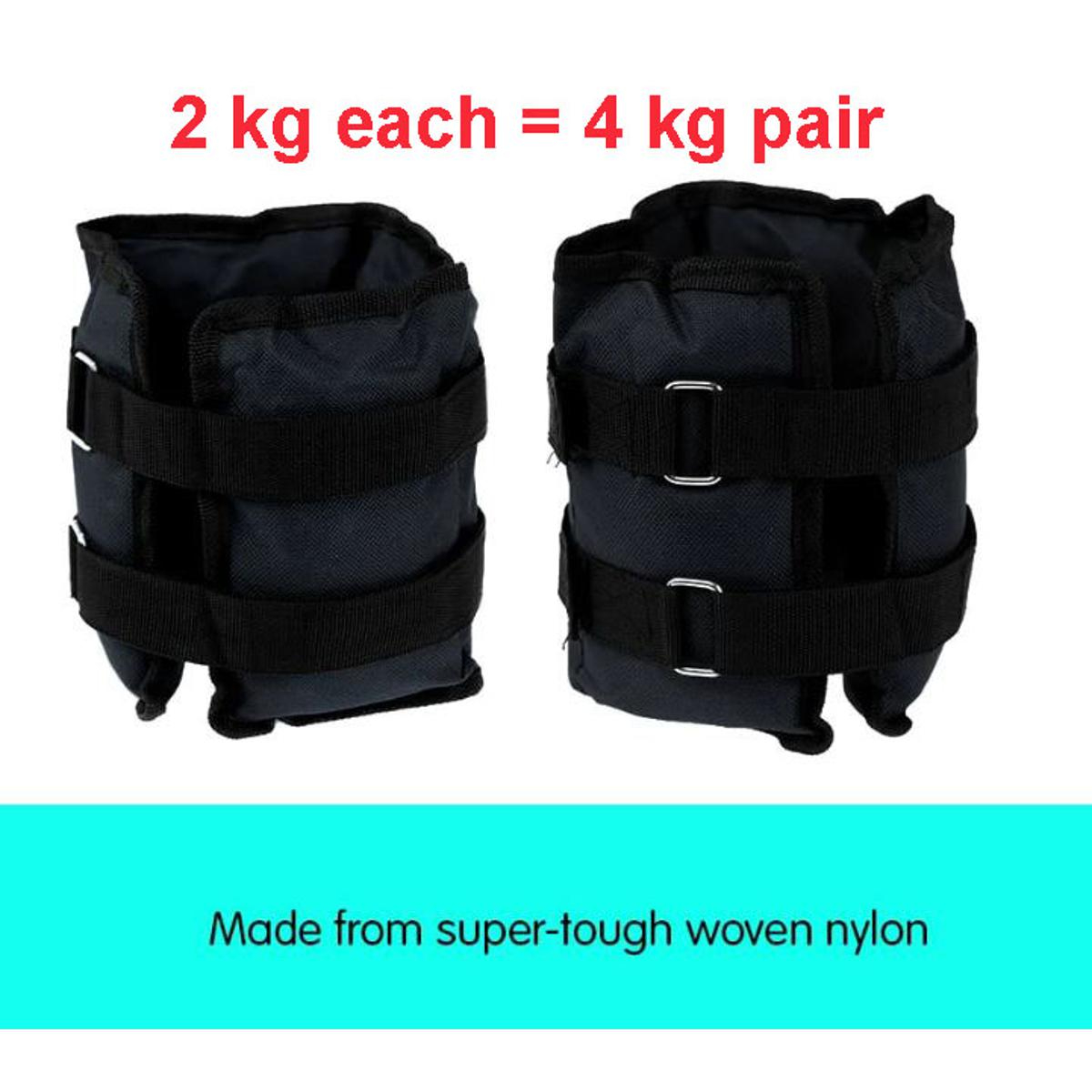 BX GEAR Fitness ANKLE WEIGHT 2 KG + 2 KG = 4 KG PAIR, Black Ankle Weight, Wrist Weight (4 kg)