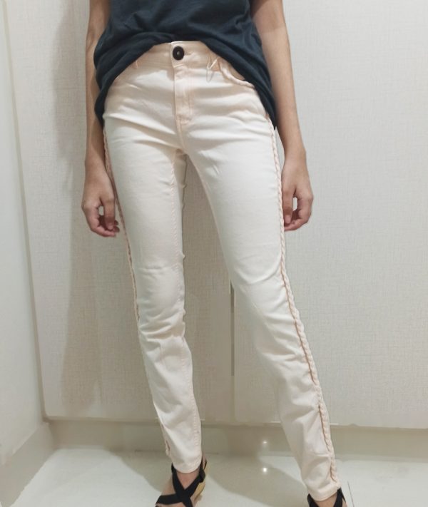 MO XPLOSION Women's Denim Slim Fit Light Pink Braided Design Jeans