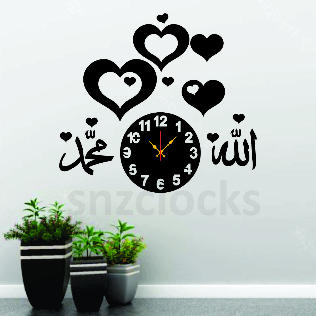 Islamic Wooden Wall Clock with 3D Butterfly Shelf - Quartz Home Decor Gift