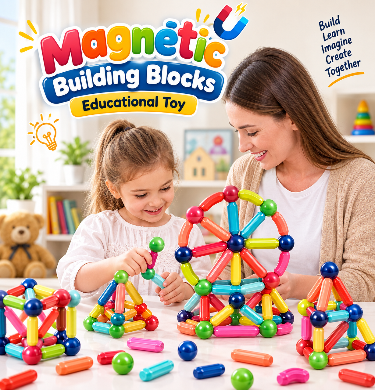 Magnetic Building Blocks Educational Toy for Kids | STEM Magnetic Construction Building Set | Creative Learning Toy
