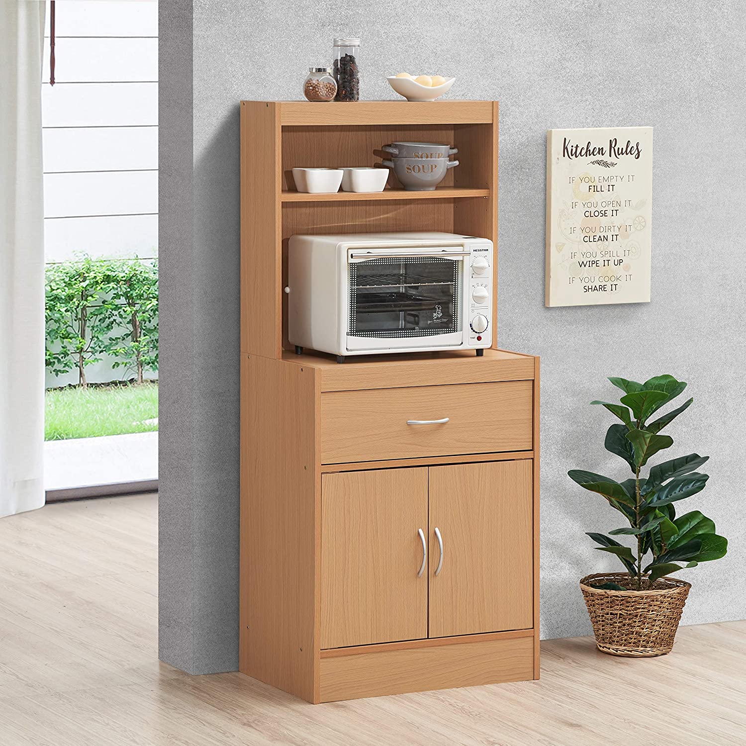 Oven Rack 54"High Kitchen Bakers Rack with Hutch Industrial Microwave Oven Stand Free Standing