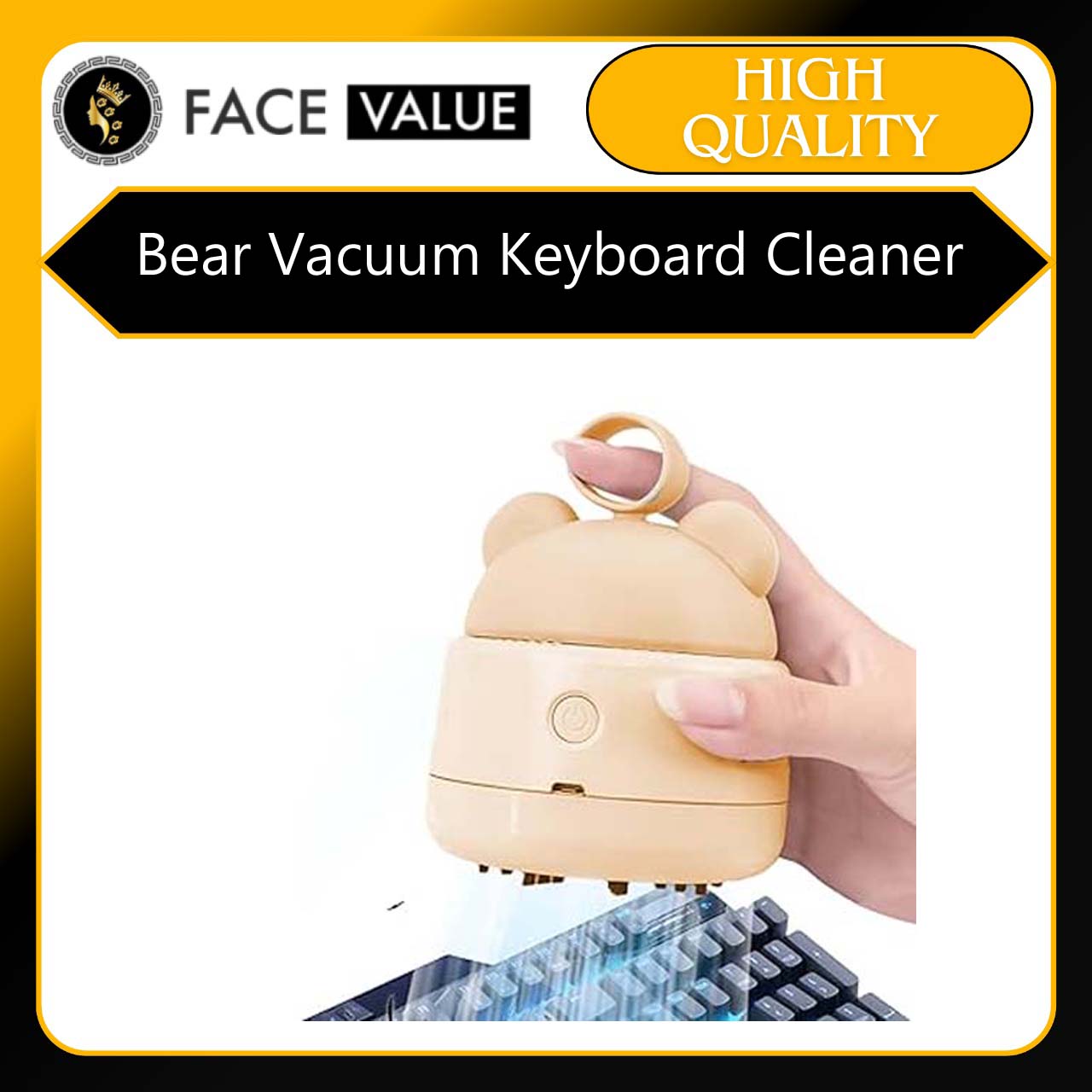 Face Value Mini Desktop Vacuum Cleaner with USB Charging, Cleaning Brush, Bear Head Ring for Easy Grip, 360° Swivel Portable Vacuum Cleaner for Keyboards Office Desks and Other Dusty Debris price in Pakistan