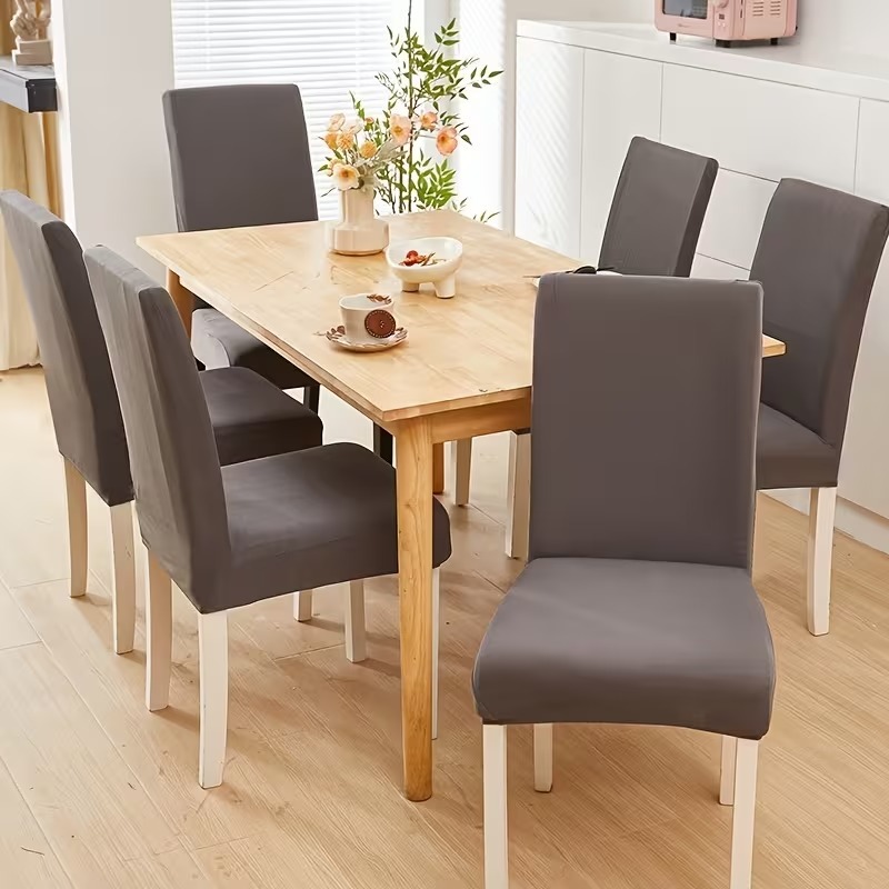 Dining Chair Cover Set 4 Pc, 6 Pc and  Elastic Fitted Solid Color Jersey Cover Comfortable Chair Cover For Dining Room