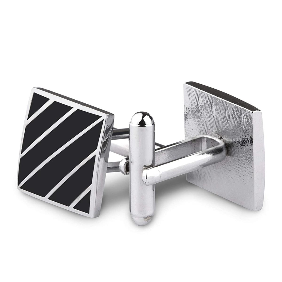 Cufflinks for Men | Premium Silver & Black Cuff Links | Stylish Formal Shirt Accessories | Suit & Tuxedo Accessories | Wedding Groom | Business, Office & Party Wear | Gift for Men