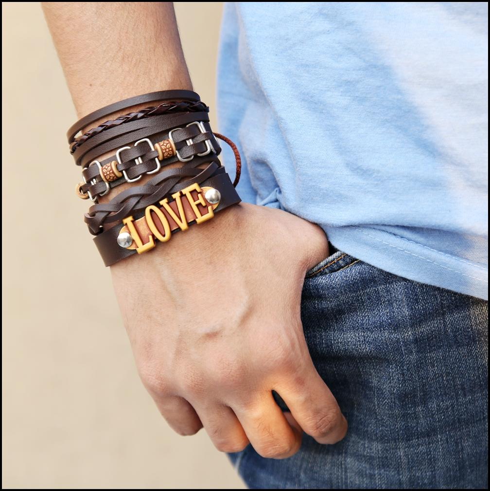 Pack Of 4 Hot New Love Leather Bracelets Multi-layer Handmade