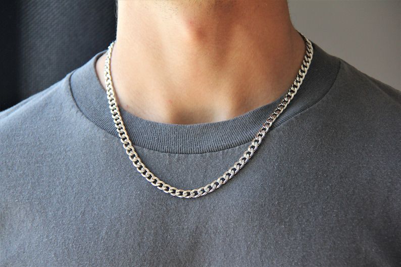 Men's chain / silver 6mm curb chain necklace for men or woman / stainless steel waterproof silver necklace / thick chunky curb chain / gift